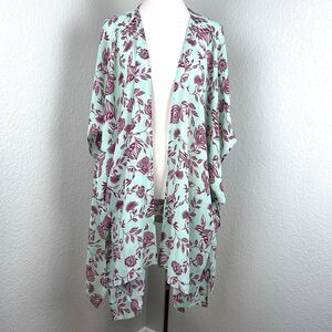 Lane Bryant Woman's Aqua Floral Overpiece Kimono One Size  Wrap
